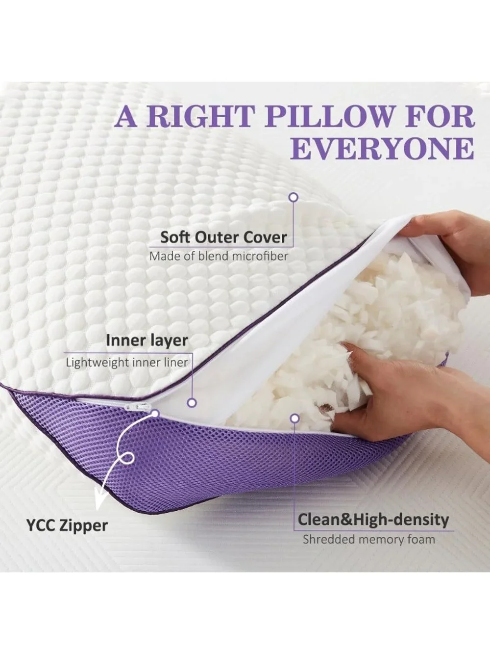 〽️Adjustable Shredded Memory Foam Pillows Queen Size 2 Pack Cooling Bed Pillows